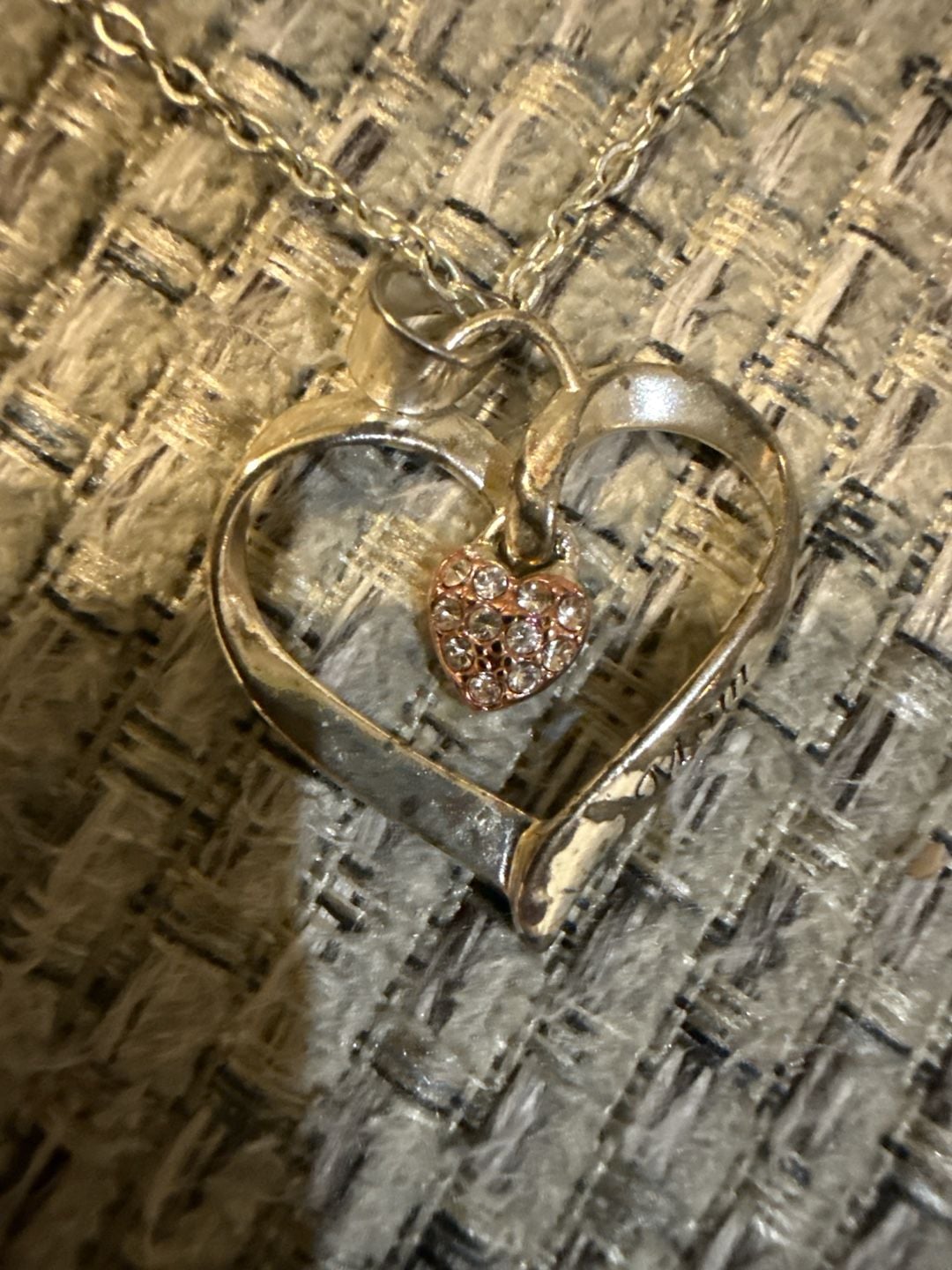 La Cn Sterling Silver And 14k Rose Gold Diamond Heart 'You Are Loved' Pendant Ne